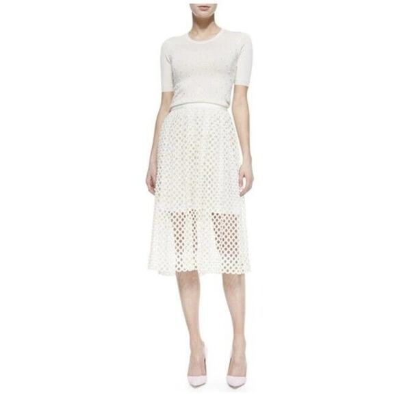 Lela Rose White Netted Overlay Mesh Midi Full Skirt Sz 4 S $1295 - Picture 1 of 8